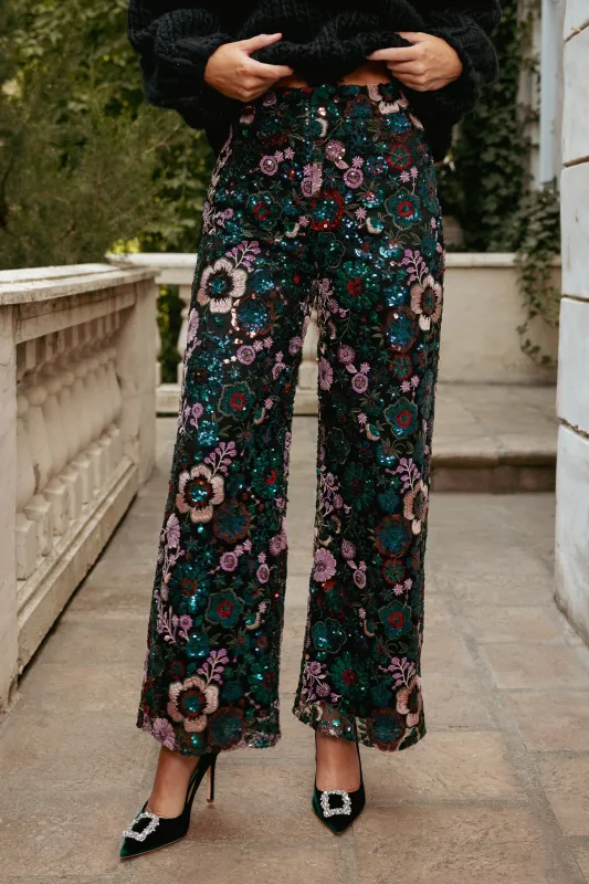 Tamsin Pants in Floral Sequin sold by Ivy City Co