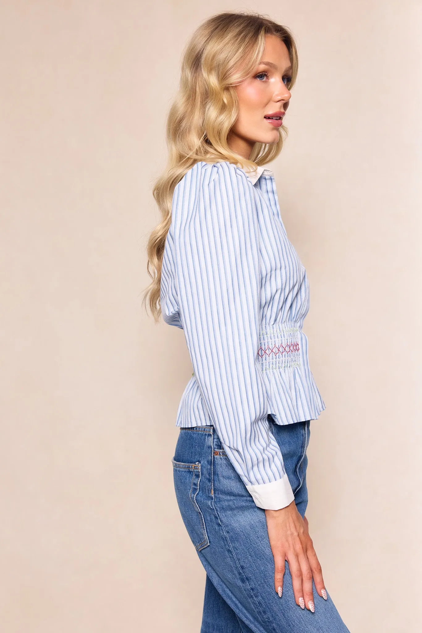 Bluebell Top in Blue & White Stripes sold by Ivy City Co product image thumbnail 4