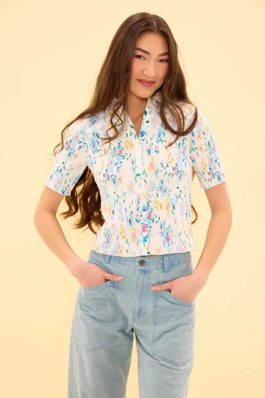 Elysia Top in Blue Bouquet Floral sold by Ivy City Co