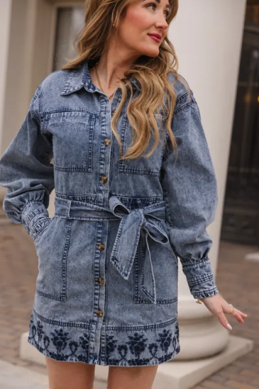 Elodie Dress in Light Wash Denim made by Ivy City Co