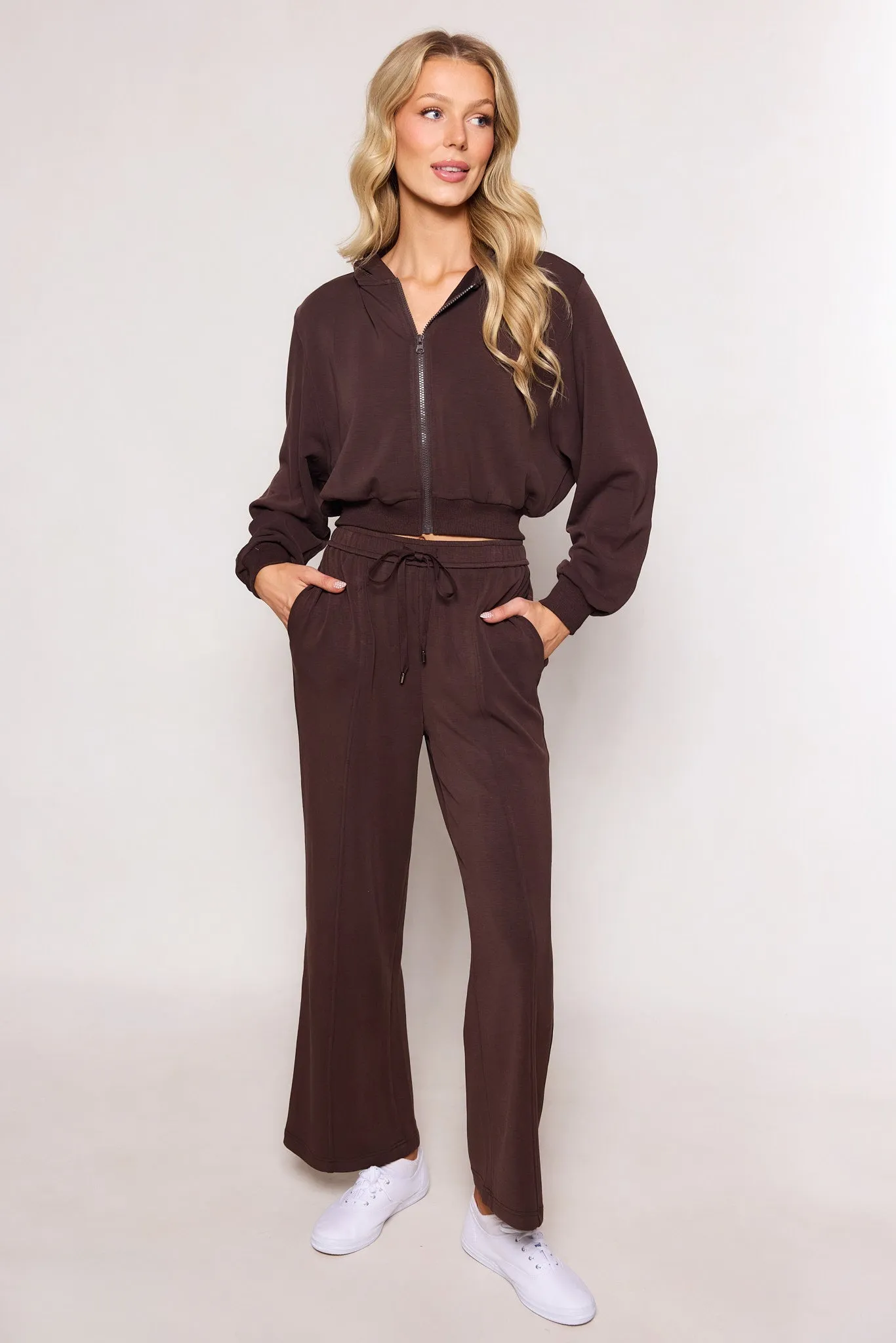 Amara Zip Up Sweatshirt in Espresso sold by Ivy City Co