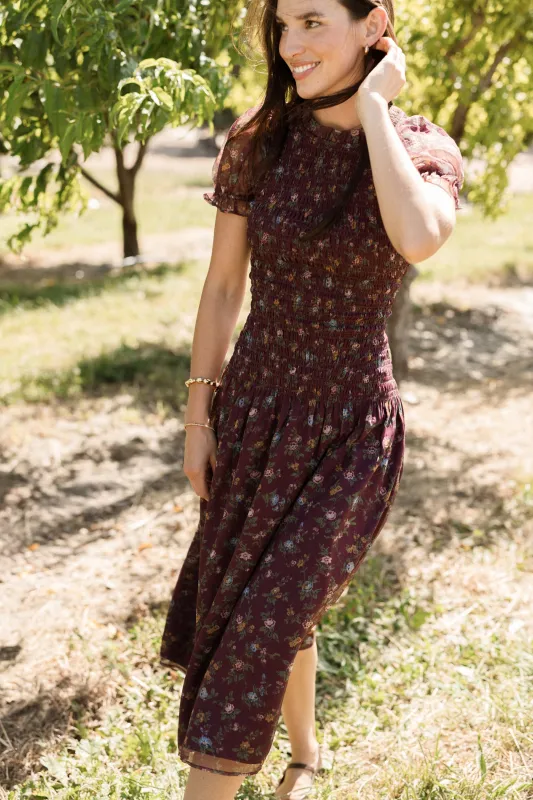 Jennifer Dress in Aubergine Elysian Vine made by Ivy City Co