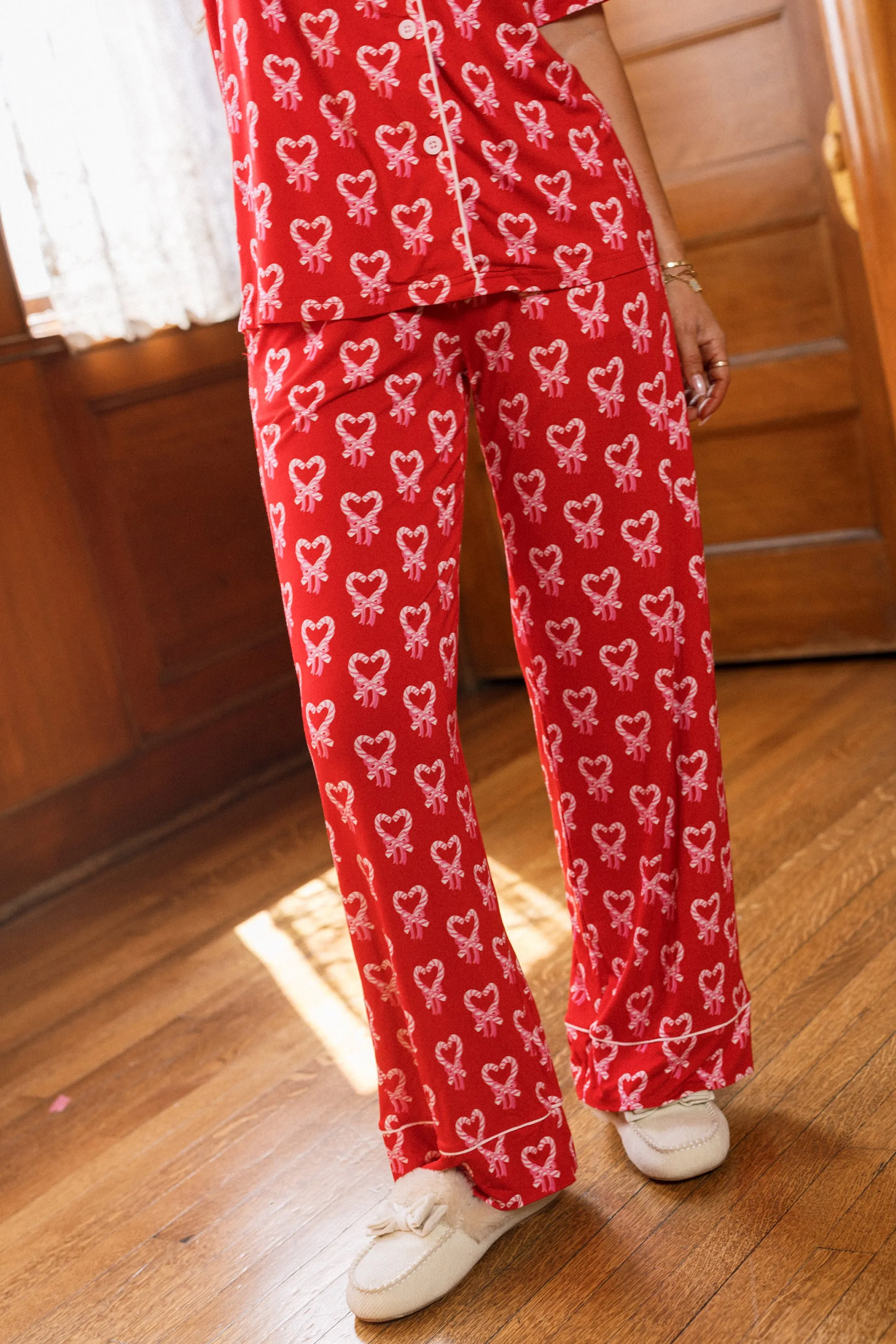 Kali Pajama Set in Poinsettia Candy Canes sold by Ivy City Co product image thumbnail 3