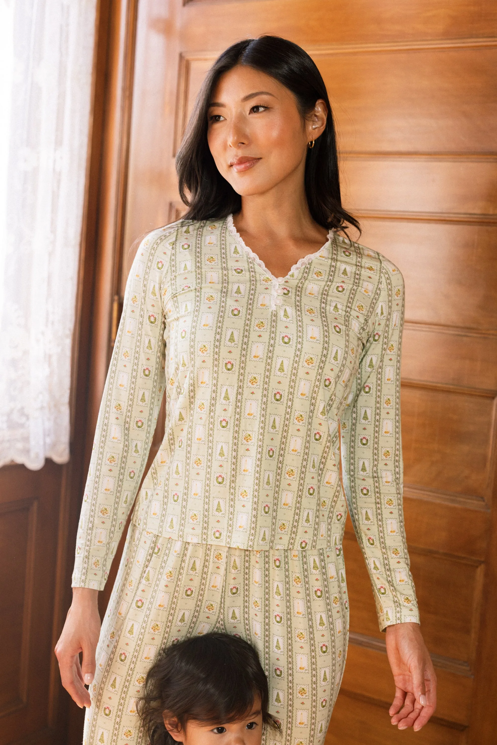 So Soft Henley Pajama Set in Merry Mail Linear sold by Ivy City Co