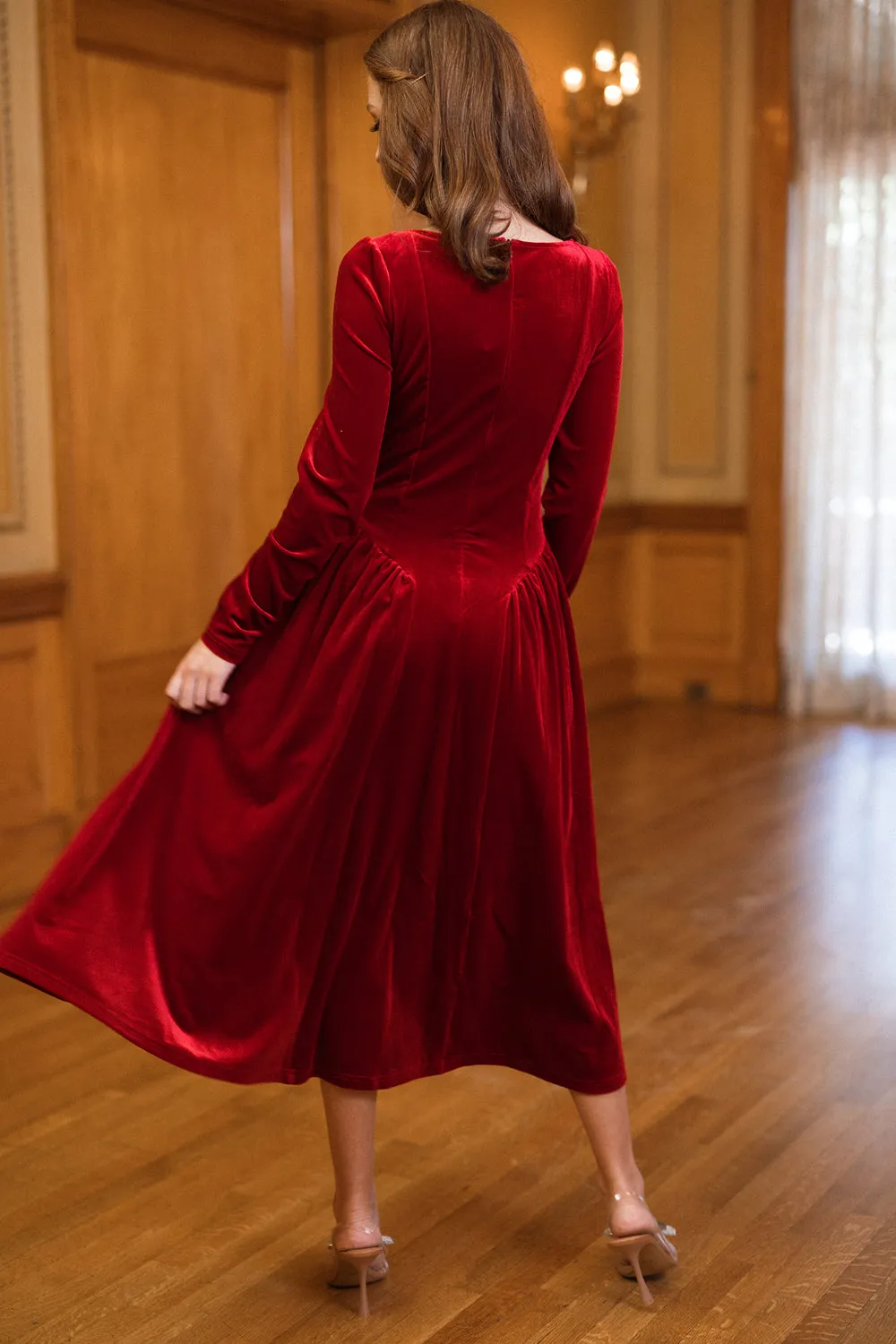 Vera June Dress in Poinsettia Velvet sold by Ivy City Co product image thumbnail 4