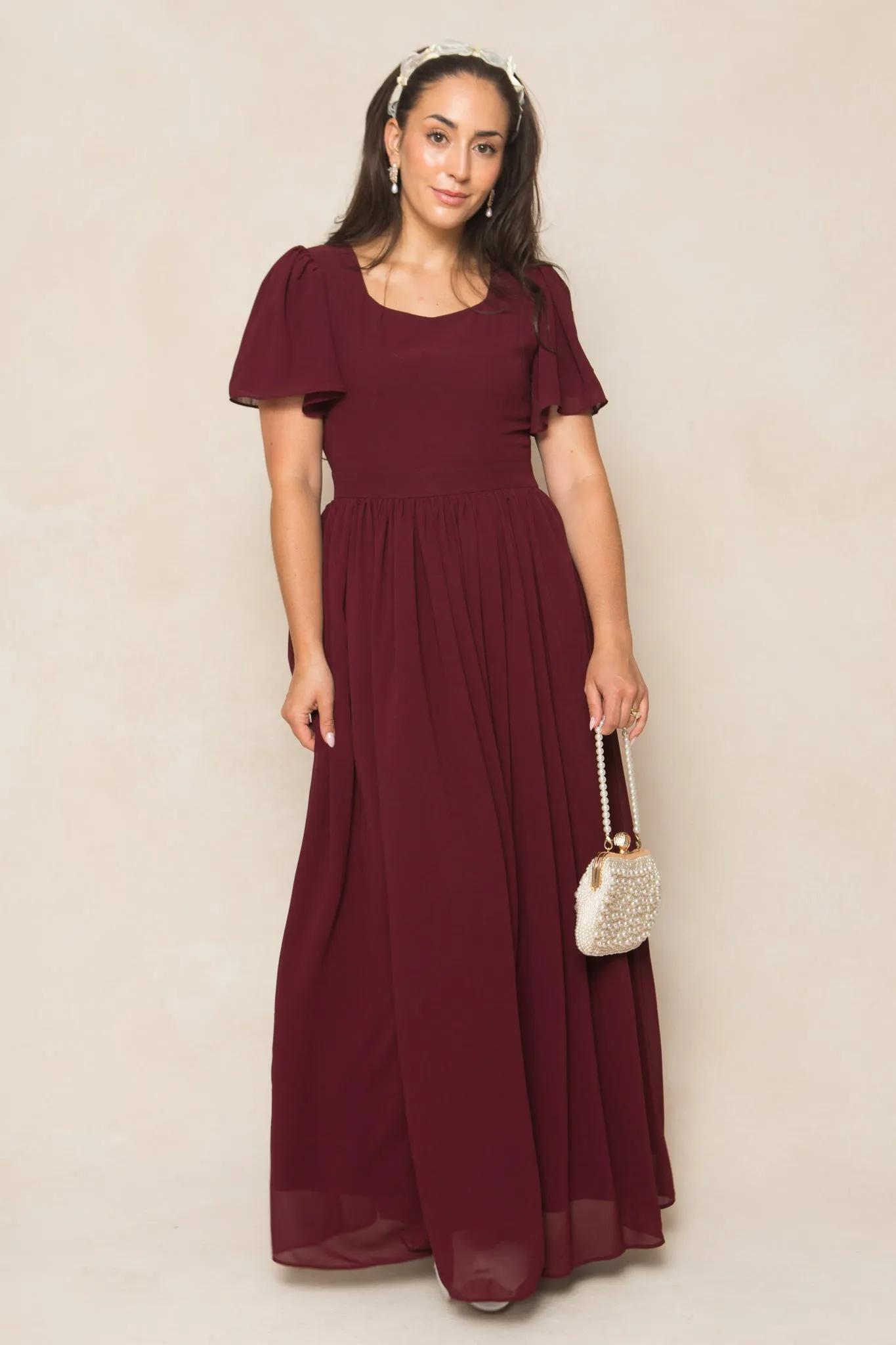 Abbie Dress in Wine Chiffon sold by Ivy City Co