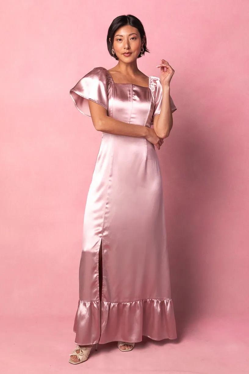 Maddie Dress in Blush Satin sold by Ivy City Co