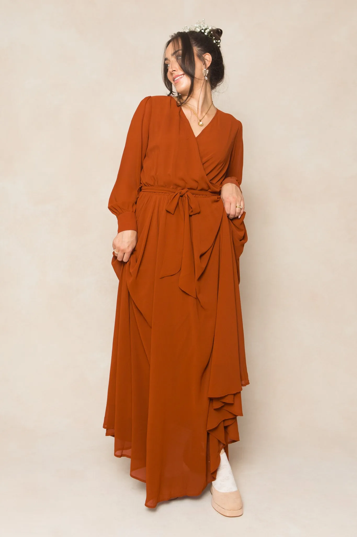Andie Dress in Amber Chiffon sold by Ivy City Co