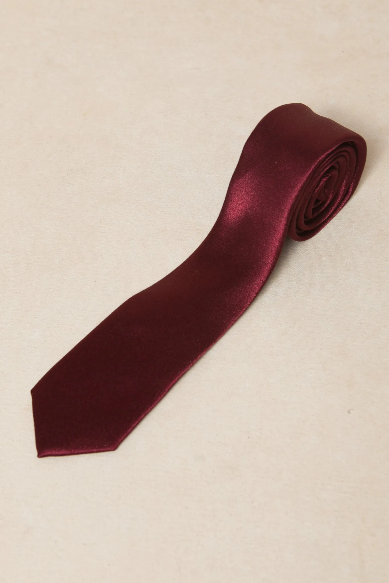 Mens Max Tie in Wine Satin sold by Ivy City Co