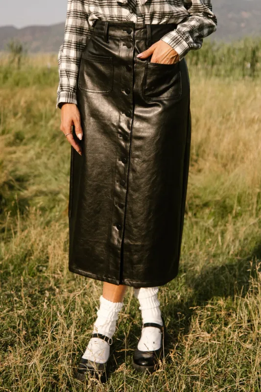 Emma Vegan Leather Skirt in Black sold by Ivy City Co
