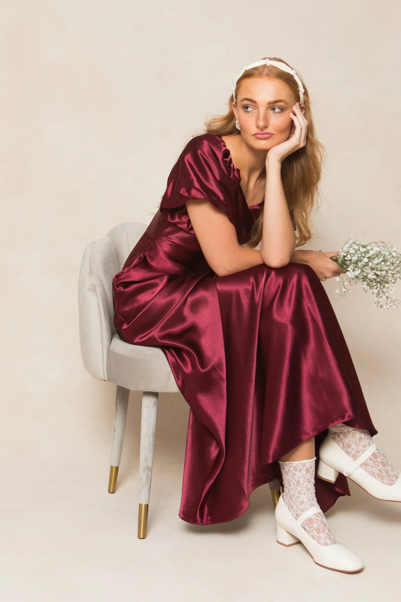 Tessie Dress in Wine Satin sold by Ivy City Co product image thumbnail 2