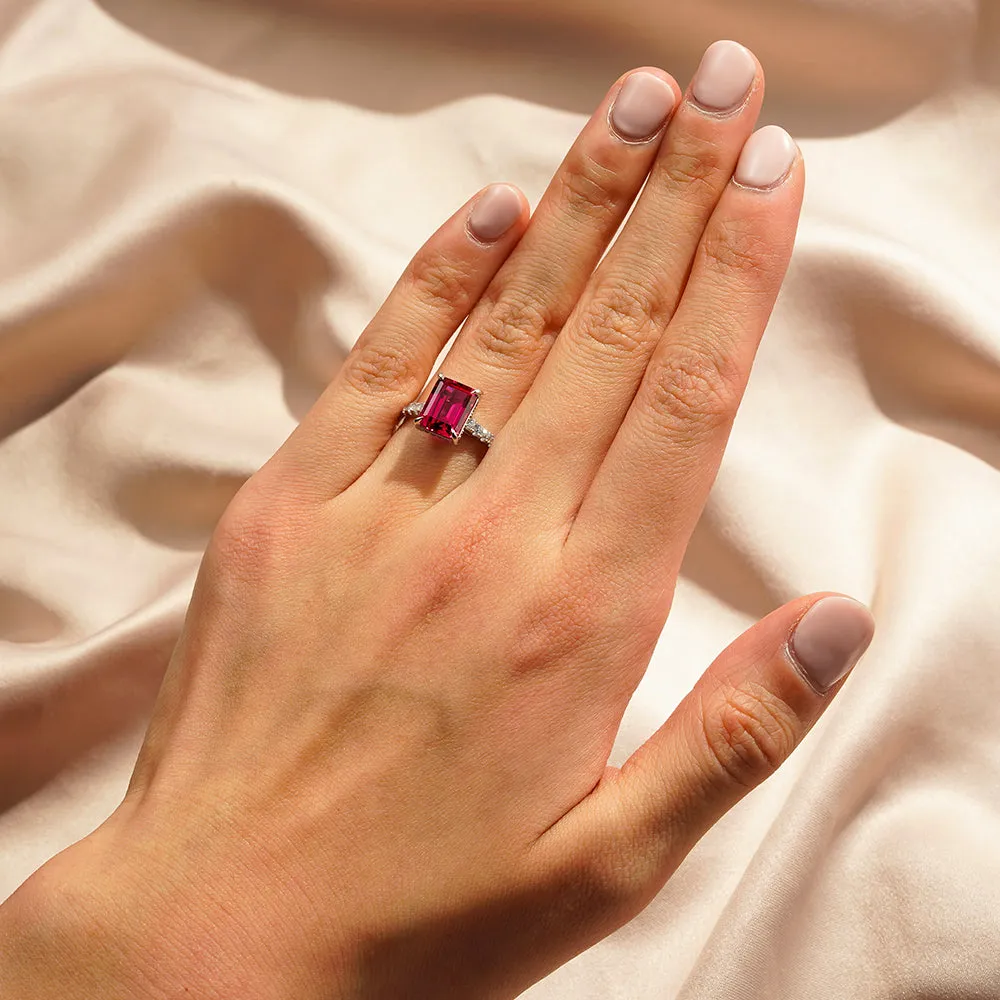 3 CT. Side Stone Lab Grown Ruby Engagement Ring With Hidden Halo sold by MSBLUE Jewelry product image thumbnail 5