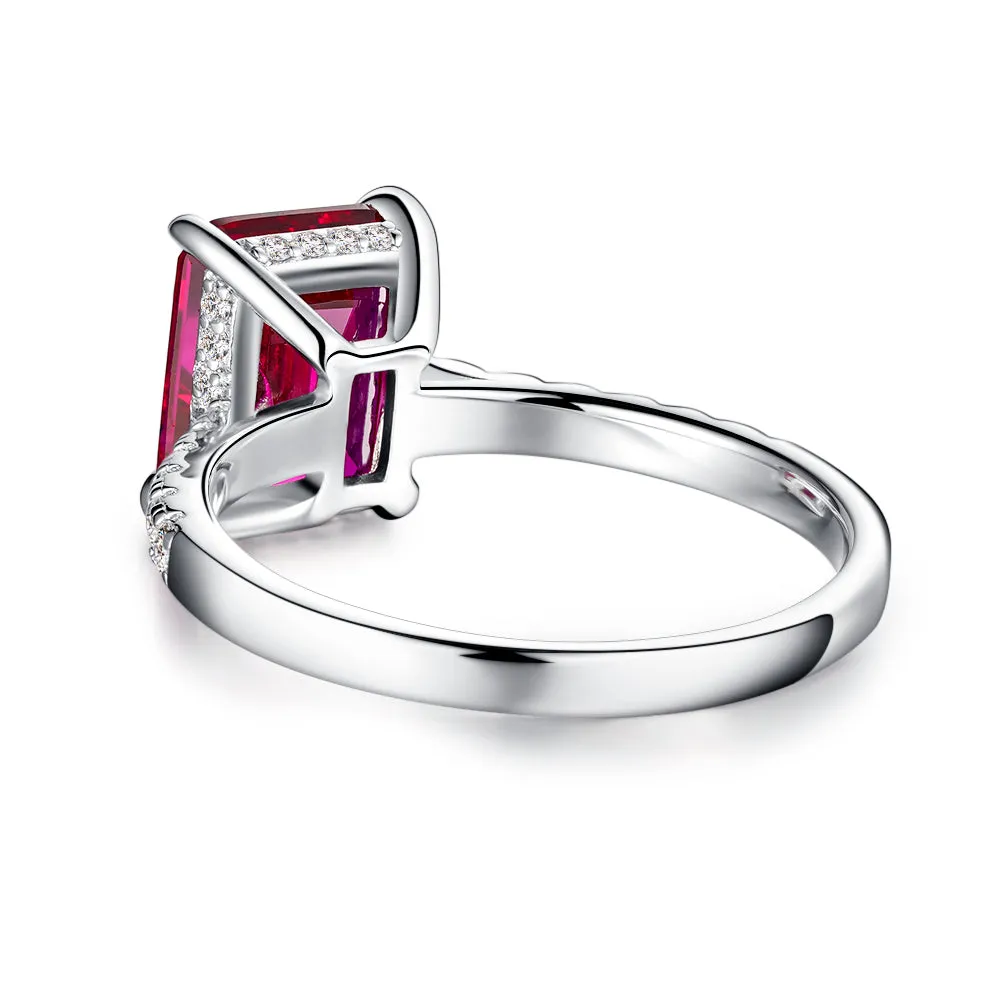 3 CT. Side Stone Lab Grown Ruby Engagement Ring With Hidden Halo sold by MSBLUE Jewelry product image thumbnail 4