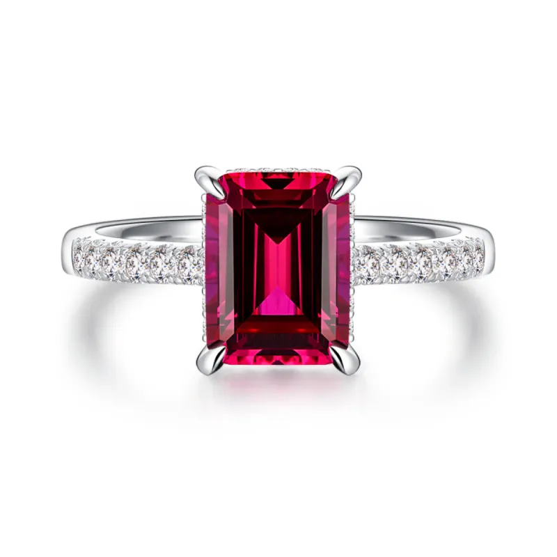 3 CT. Side Stone Lab Grown Ruby Engagement Ring With Hidden Halo sold by MSBLUE Jewelry
