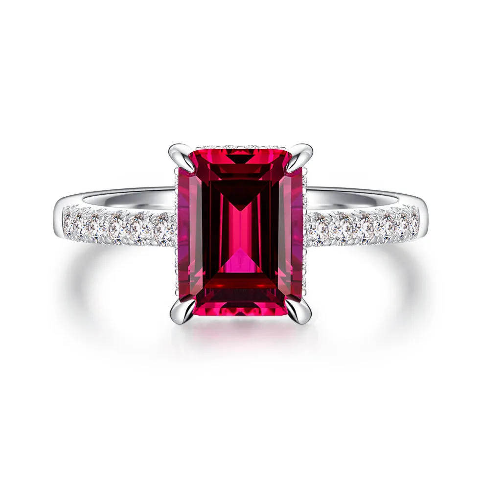 3 CT. Side Stone Lab Grown Ruby Engagement Ring With Hidden Halo sold by MSBLUE Jewelry