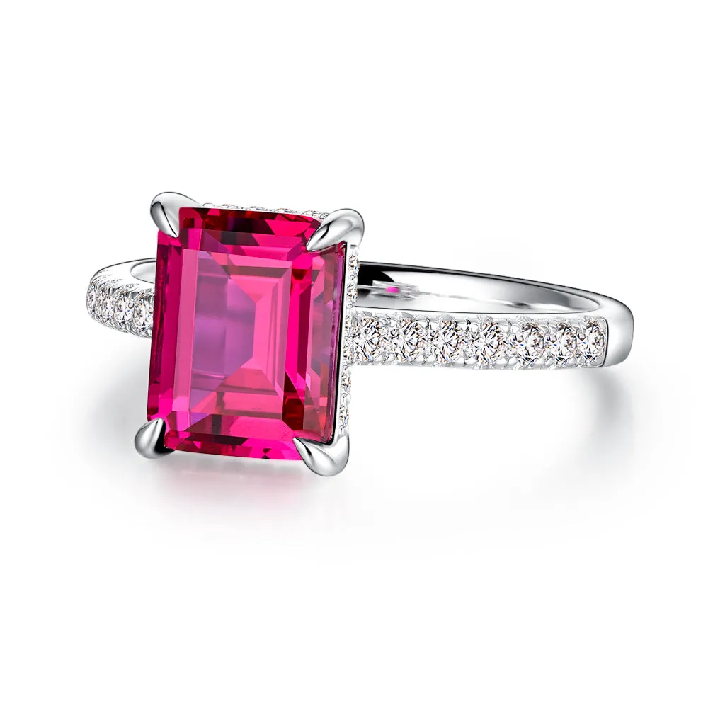 3 CT. Side Stone Lab Grown Ruby Engagement Ring With Hidden Halo sold by MSBLUE Jewelry product image thumbnail 2