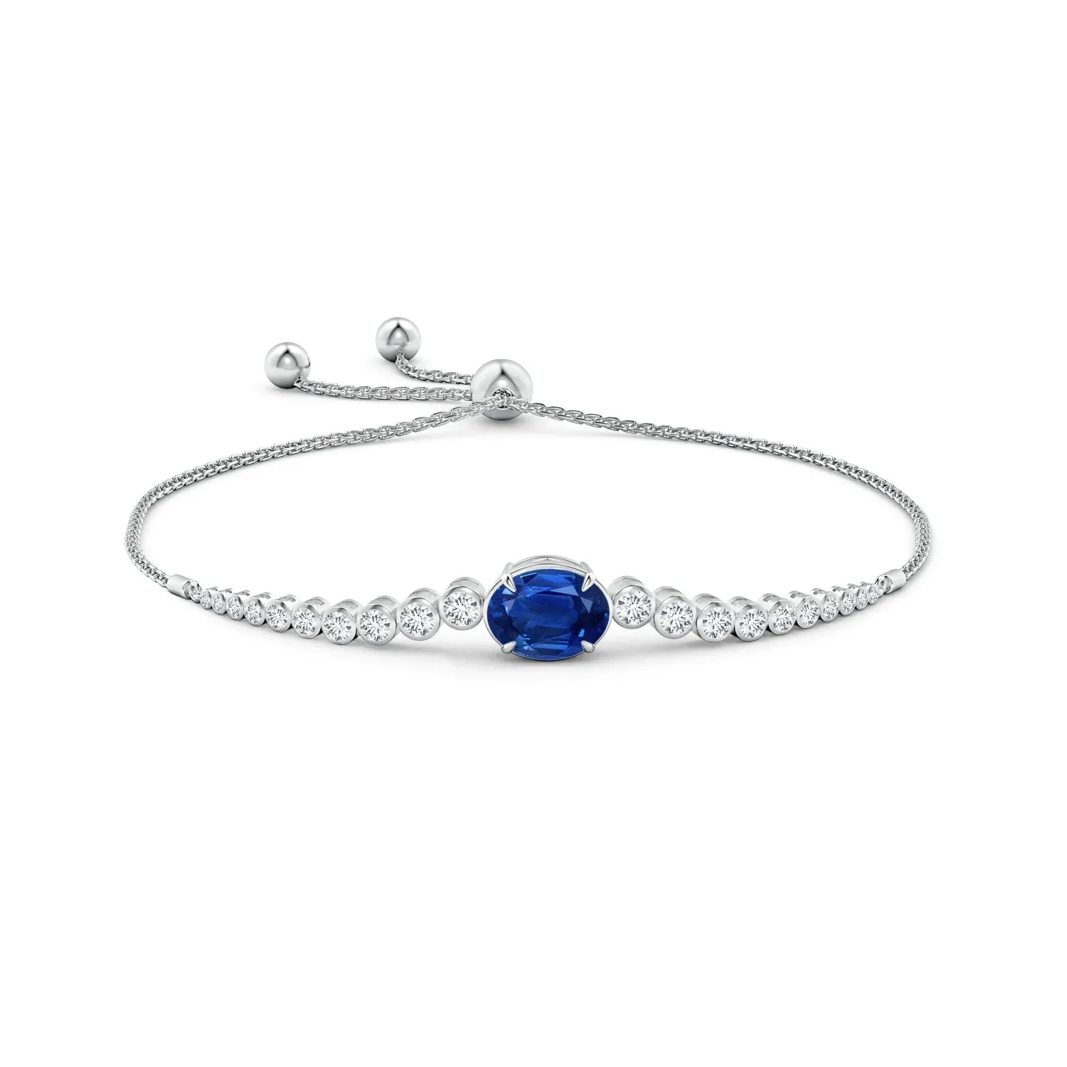 4.13 CT. Oval Blue Sapphire Bolo Bracelet with Bezel White Sapphire sold by MSBLUE Jewelry