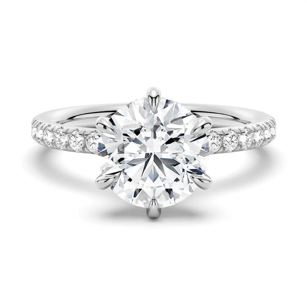Petite Six-Prong Micropavé Moissanite Engagement Ring With Hidden Halo sold by MSBLUE Jewelry