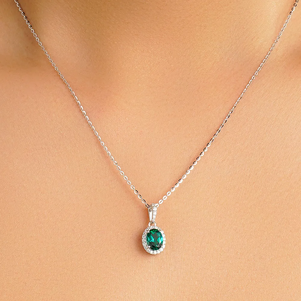 1.69 CT. Vintage Style Oval Emerald Halo Pendant sold by MSBLUE Jewelry product image thumbnail 3