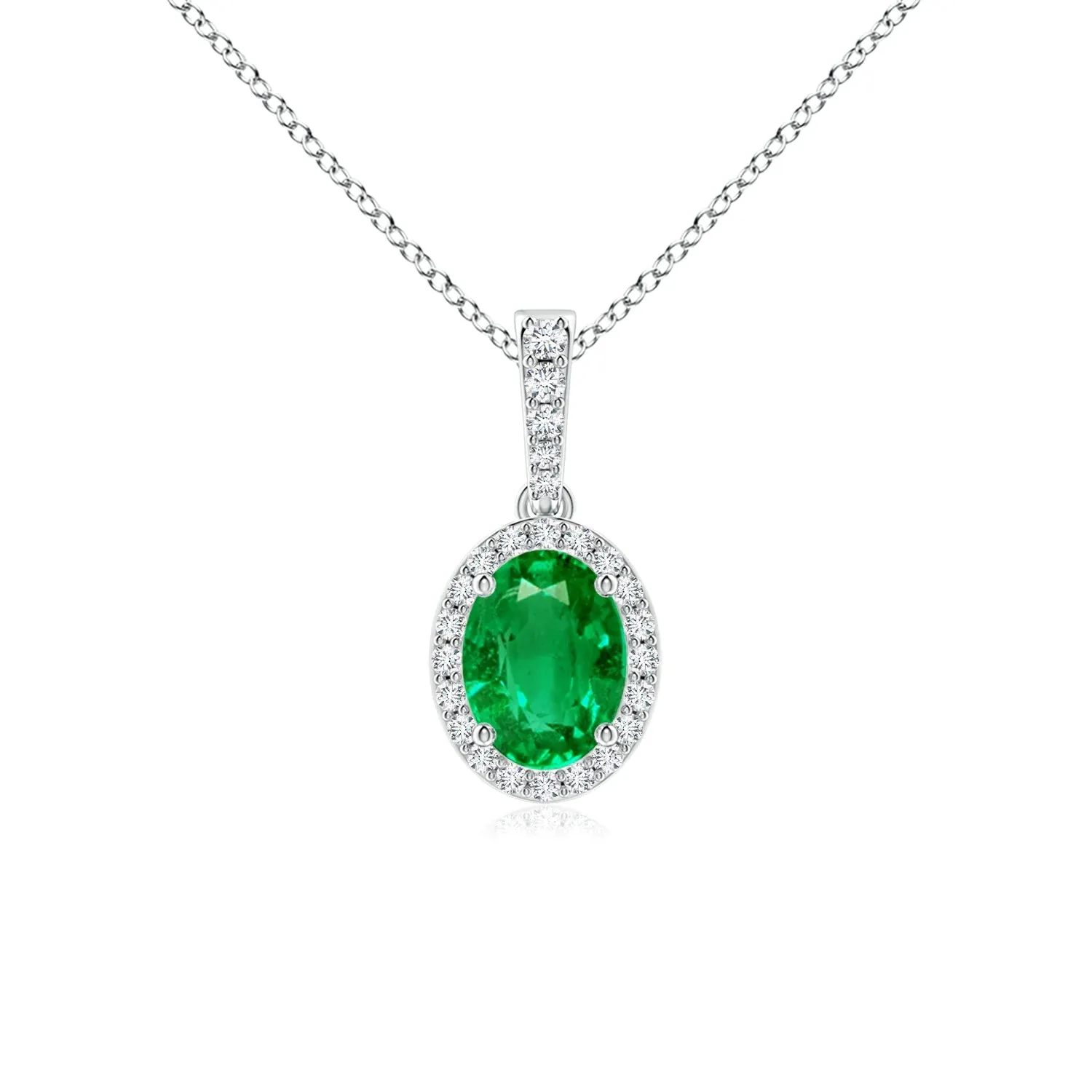 1.69 CT. Vintage Style Oval Emerald Halo Pendant sold by MSBLUE Jewelry