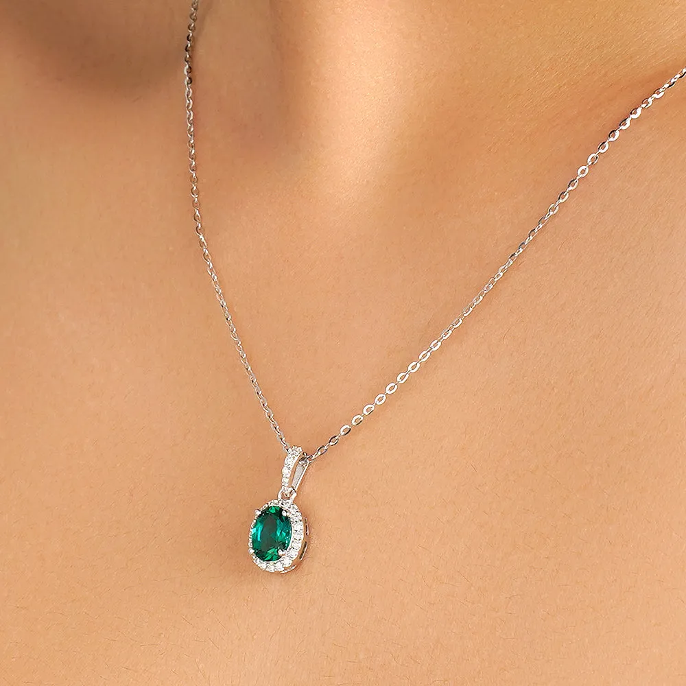 1.69 CT. Vintage Style Oval Emerald Halo Pendant sold by MSBLUE Jewelry product image thumbnail 4