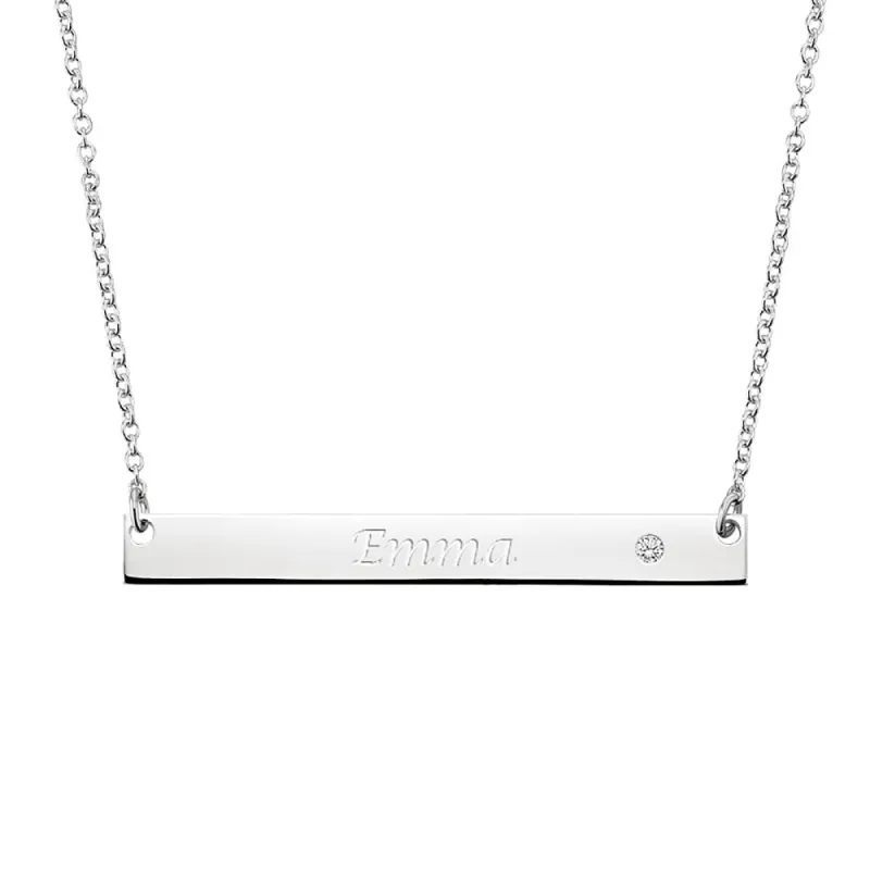 Engravable Bar Necklace with Moissanite sold by MSBLUE Jewelry