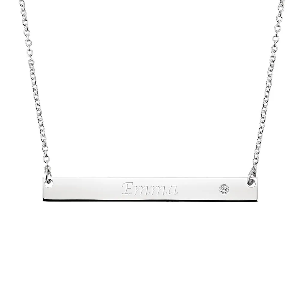 Engravable Bar Necklace with Moissanite sold by MSBLUE Jewelry