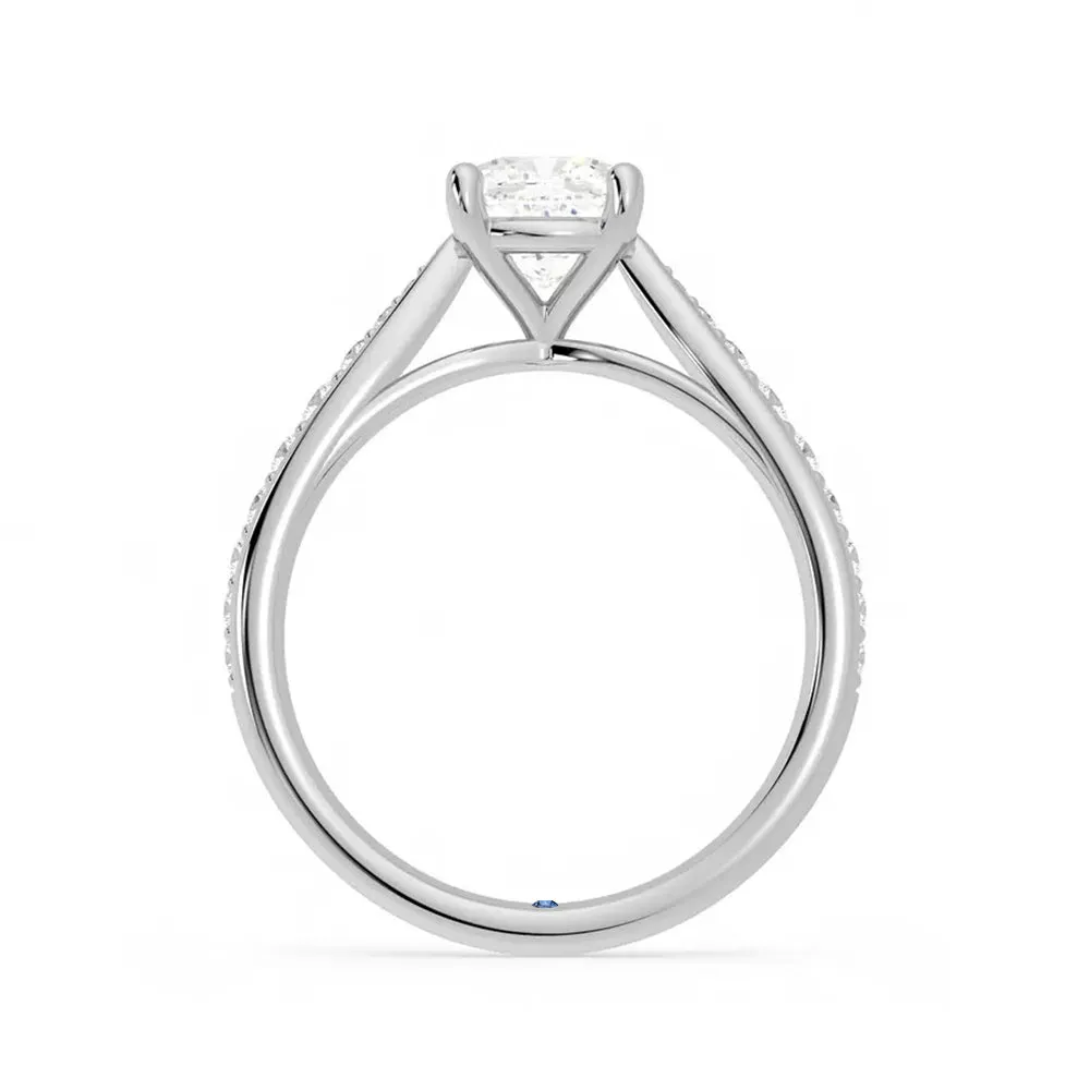 Cushion Cut Moissanite Engagement Ring with Pavé Band and Hidden Anniversary Stone Accent sold by MSBLUE Jewelry product image thumbnail 3