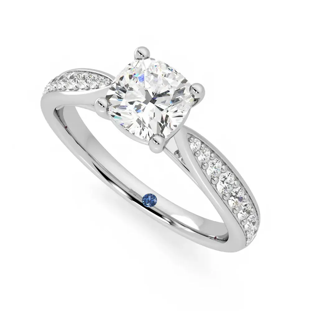 Cushion Cut Moissanite Engagement Ring with Pavé Band and Hidden Anniversary Stone Accent sold by MSBLUE Jewelry product image thumbnail 2