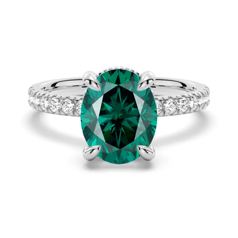 2 CT. Micropavé Oval Green Moissanite Engagement Ring With Hidden Halo sold by MSBLUE Jewelry