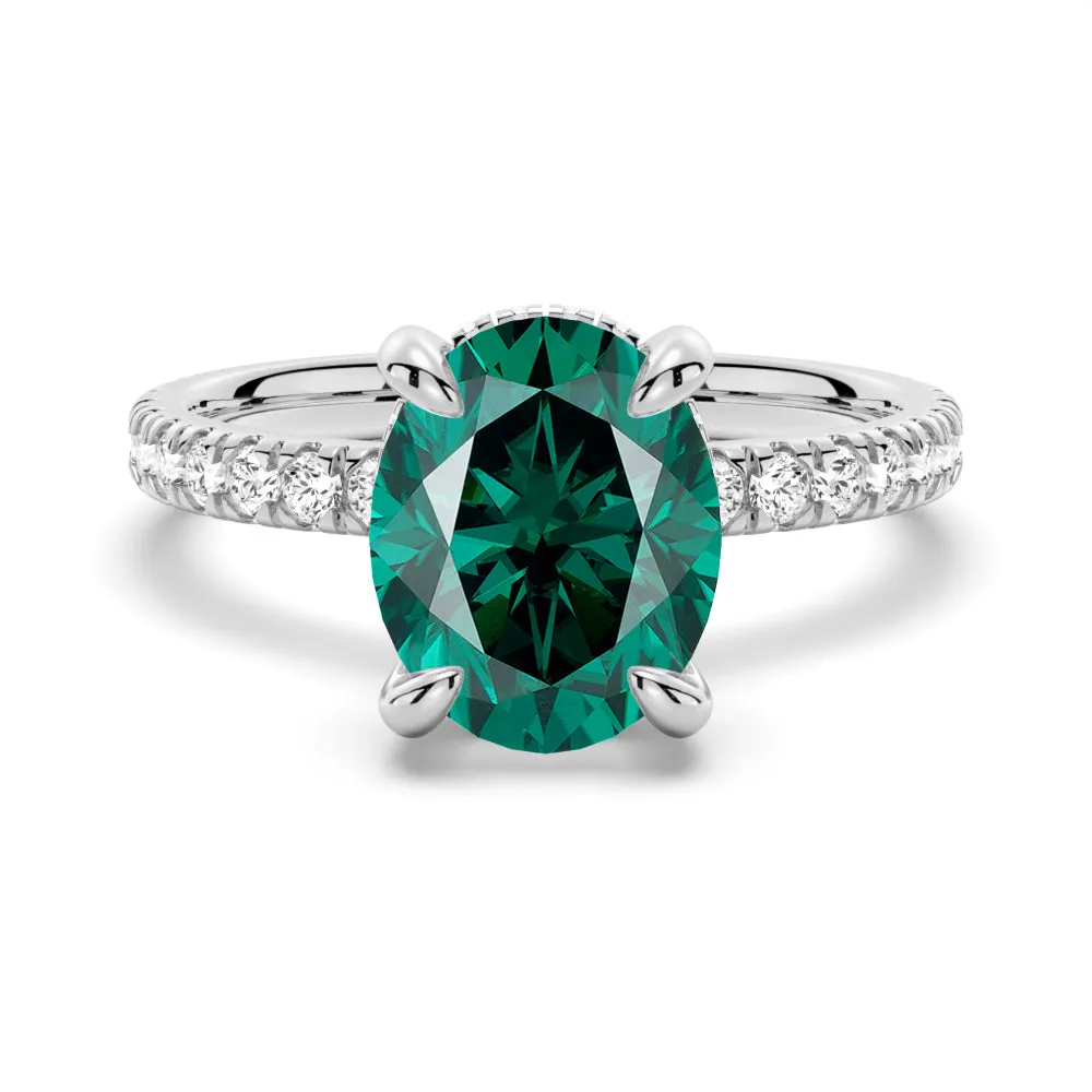 2 CT. Micropavé Oval Green Moissanite Engagement Ring With Hidden Halo sold by MSBLUE Jewelry