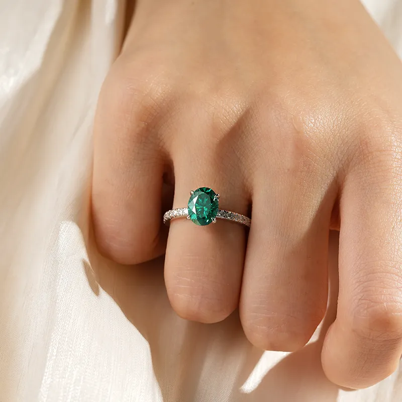 2 CT. Micropavé Oval Green Moissanite Engagement Ring With Hidden Halo sold by MSBLUE Jewelry product image thumbnail 5