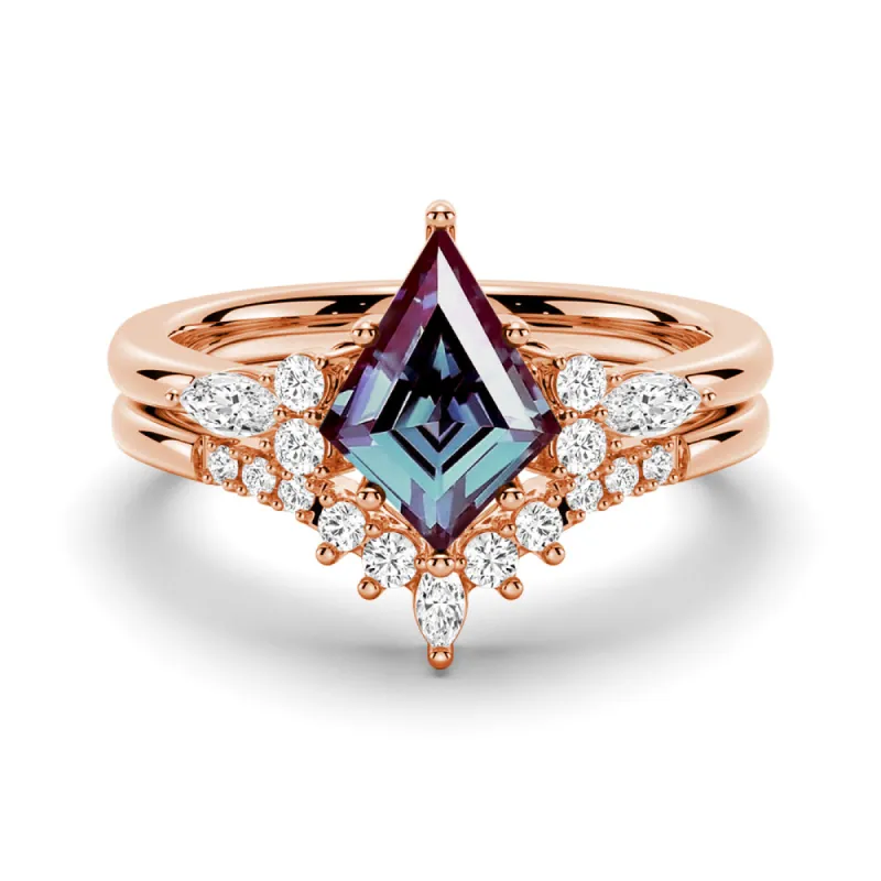 2 CT. Art Deco Kite Cut Alexandrite Engagement Ring Set With Moissanite Accents made by MSBLUE Jewelry