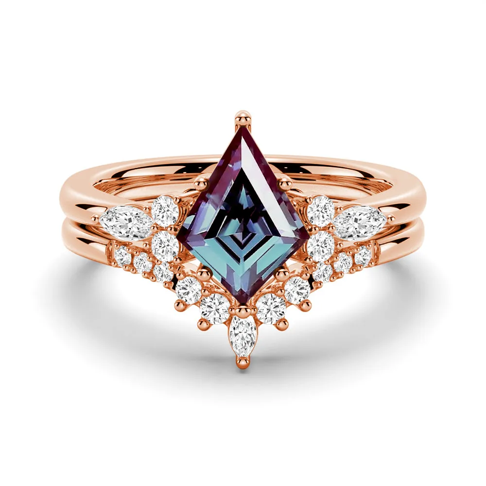 2 CT. Art Deco Kite Cut Alexandrite Engagement Ring Set With Moissanite Accents sold by MSBLUE Jewelry