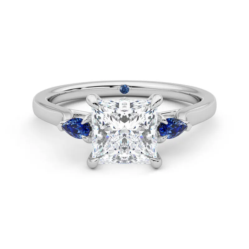 Princess Cut Three Stone Moissanite Engagement Ring with Hidden Anniversary Stone Accent sold by MSBLUE Jewelry