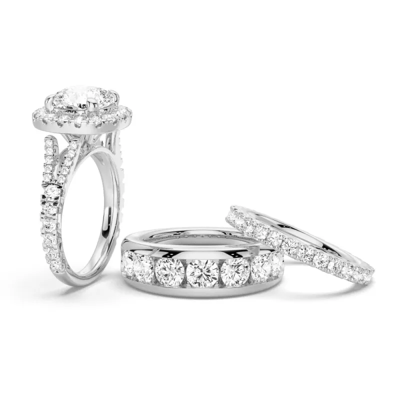 NEW Cushion Cut Split-Shank Moissanite Couple's Ring Set with Men's Wedding Band sold by MSBLUE Jewelry