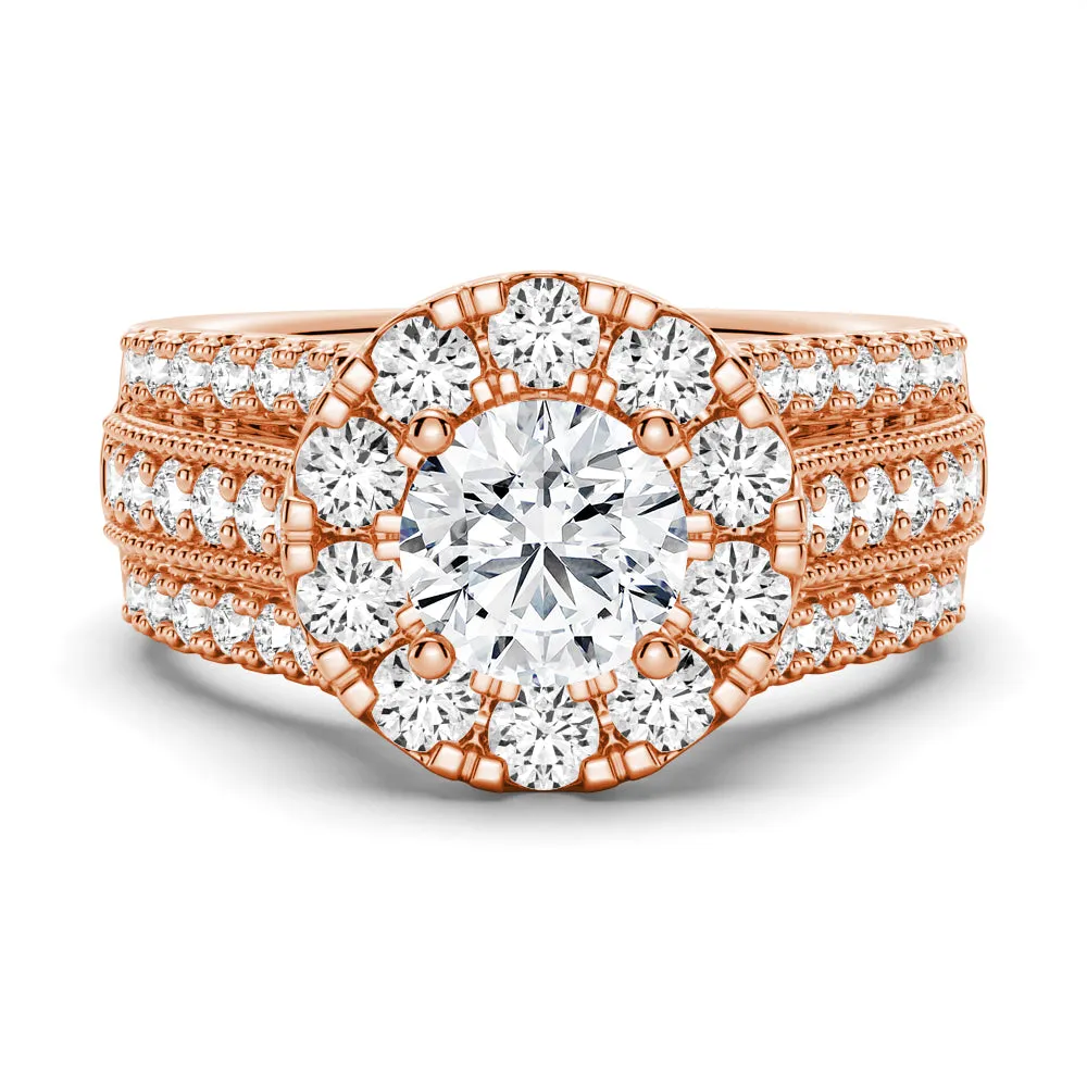 Vintage Round Moissanite Halo Engagement Ring With Triple Shank Band sold by MSBLUE Jewelry product image thumbnail 3