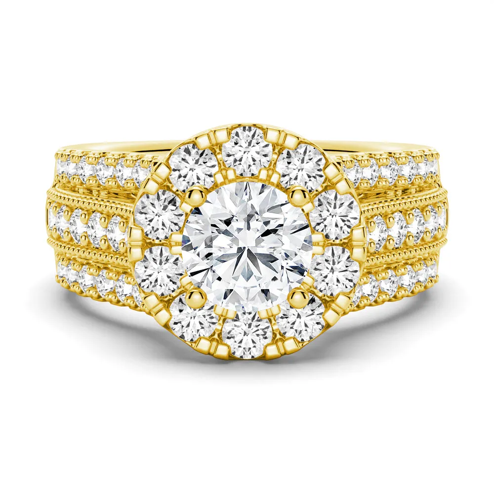 Vintage Round Moissanite Halo Engagement Ring With Triple Shank Band sold by MSBLUE Jewelry product image thumbnail 2