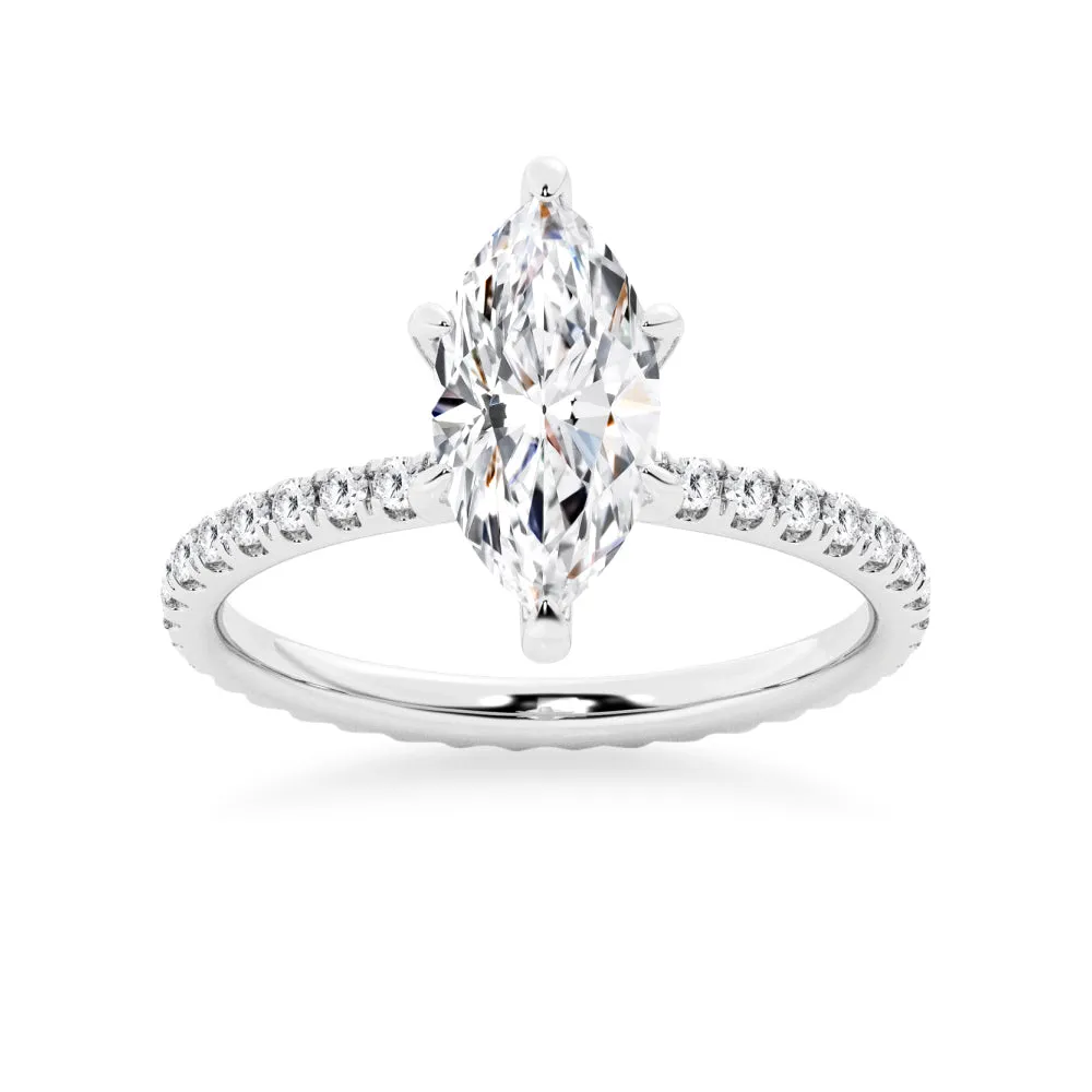 Marquise Cut Moissanite Engagement Ring With Eternity Pave Band sold by MSBLUE Jewelry