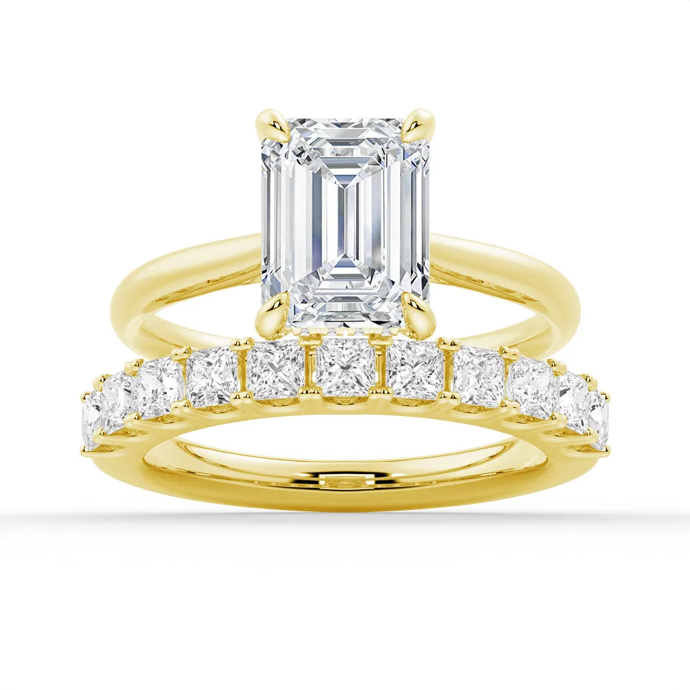 Emerald Cut Hidden Halo Moissanite Ring Set with Matching Wedding Band sold by MSBLUE Jewelry product image thumbnail 2