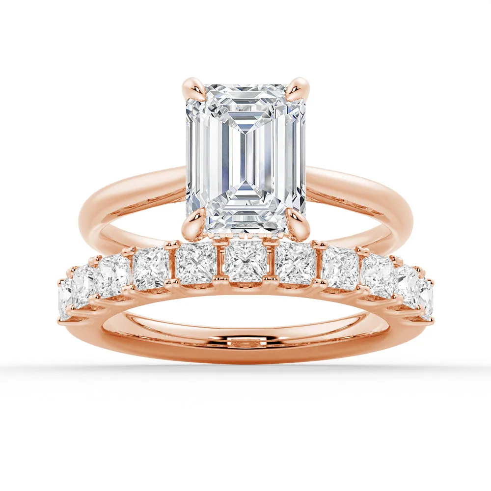 Emerald Cut Hidden Halo Moissanite Ring Set with Matching Wedding Band sold by MSBLUE Jewelry product image thumbnail 3