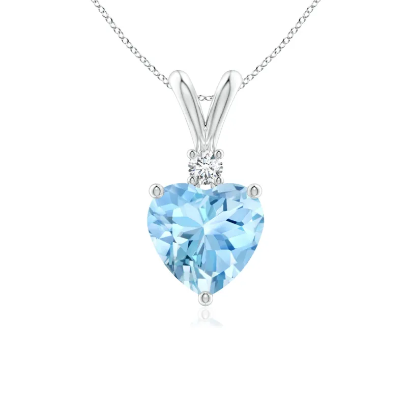 1 CT. Heart-Shaped Aquamarine V-Bale Pendant with Diamond sold by MSBLUE Jewelry