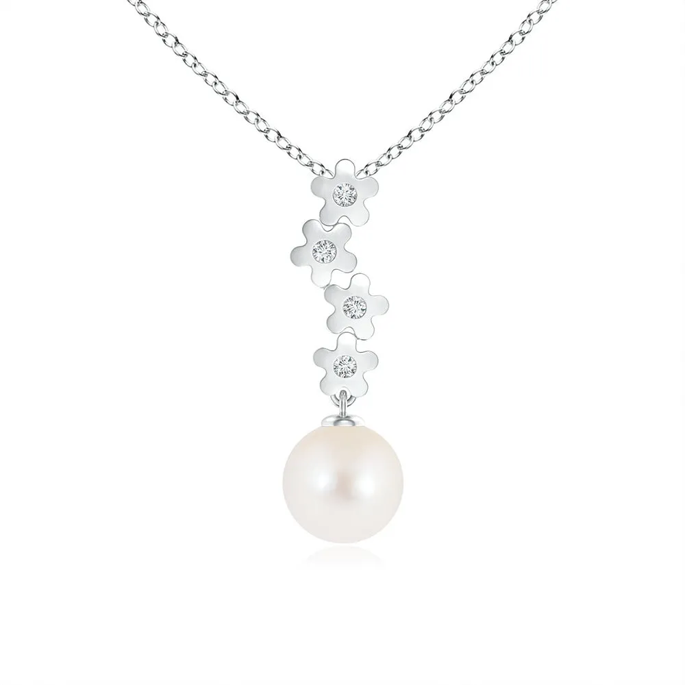 8mm Freshwater Cultured Pearl Pendant with Cascading Flowers sold by MSBLUE Jewelry