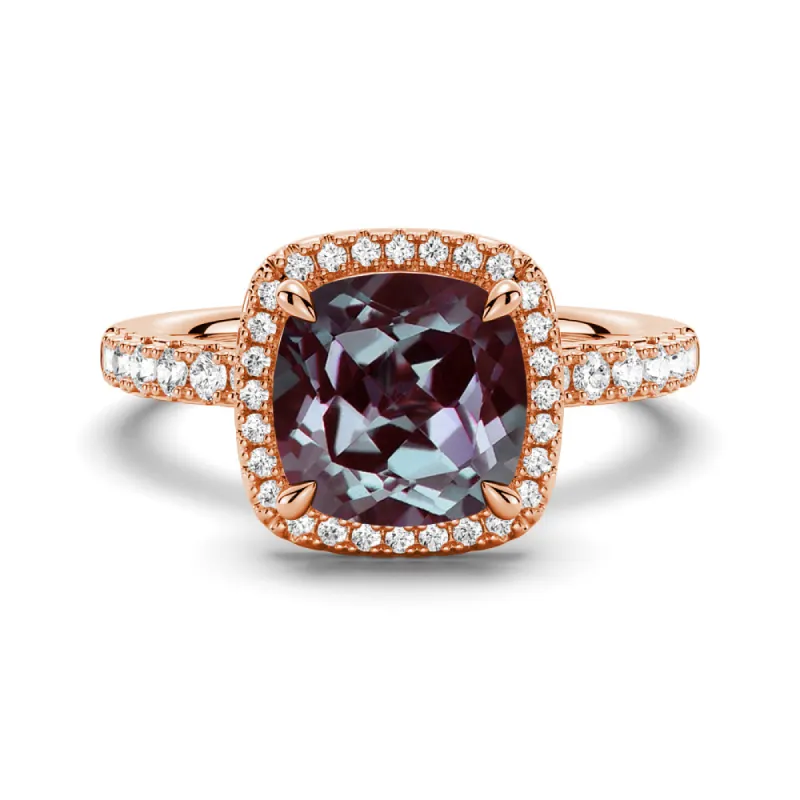2 CT. Cushion Cut Alexandrite Engagement Ring With Moissanite Halo Pavé sold by MSBLUE Jewelry