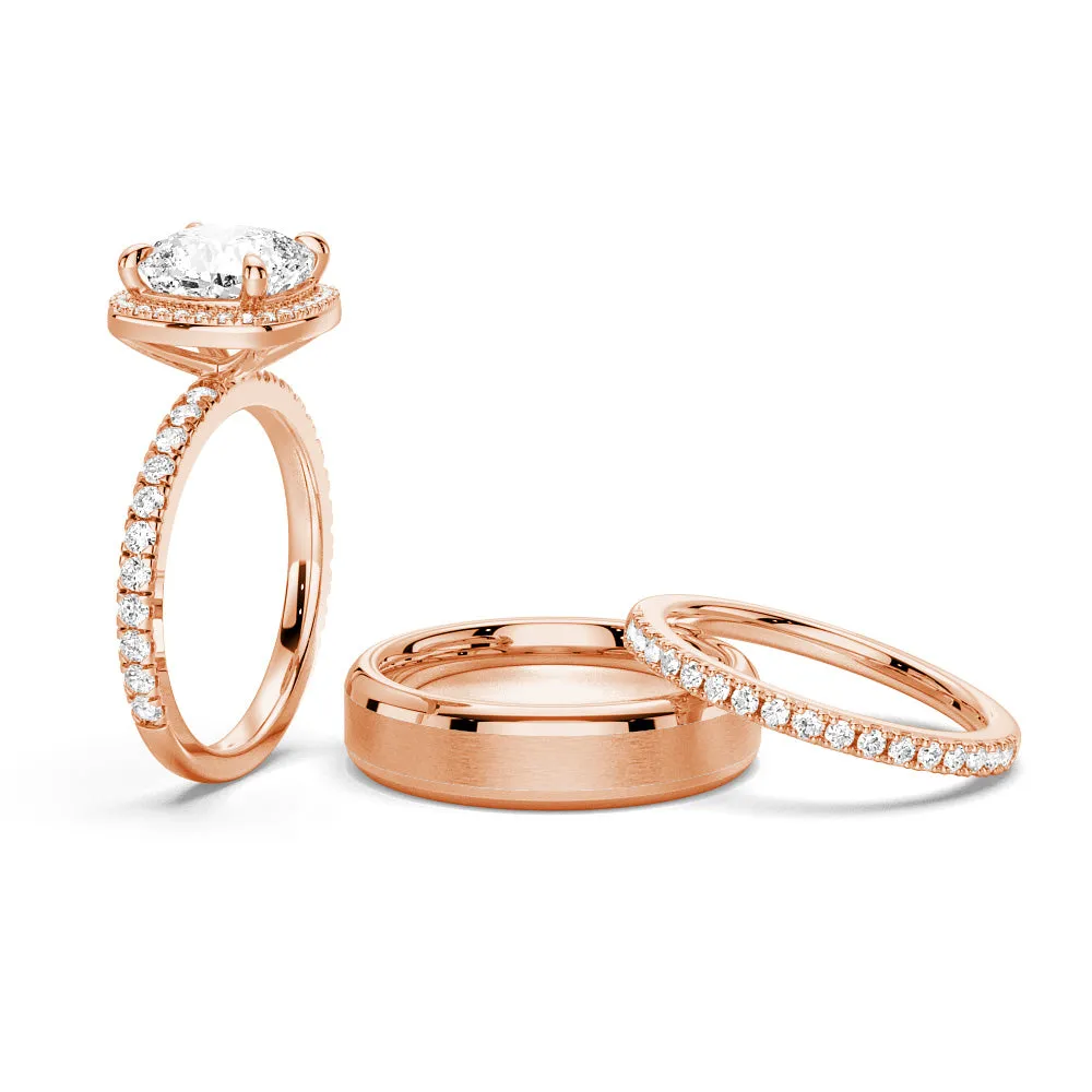 Cushion Cut Halo Moissanite Couple's Ring Set with Men's Wedding Band sold by MSBLUE Jewelry product image thumbnail 3