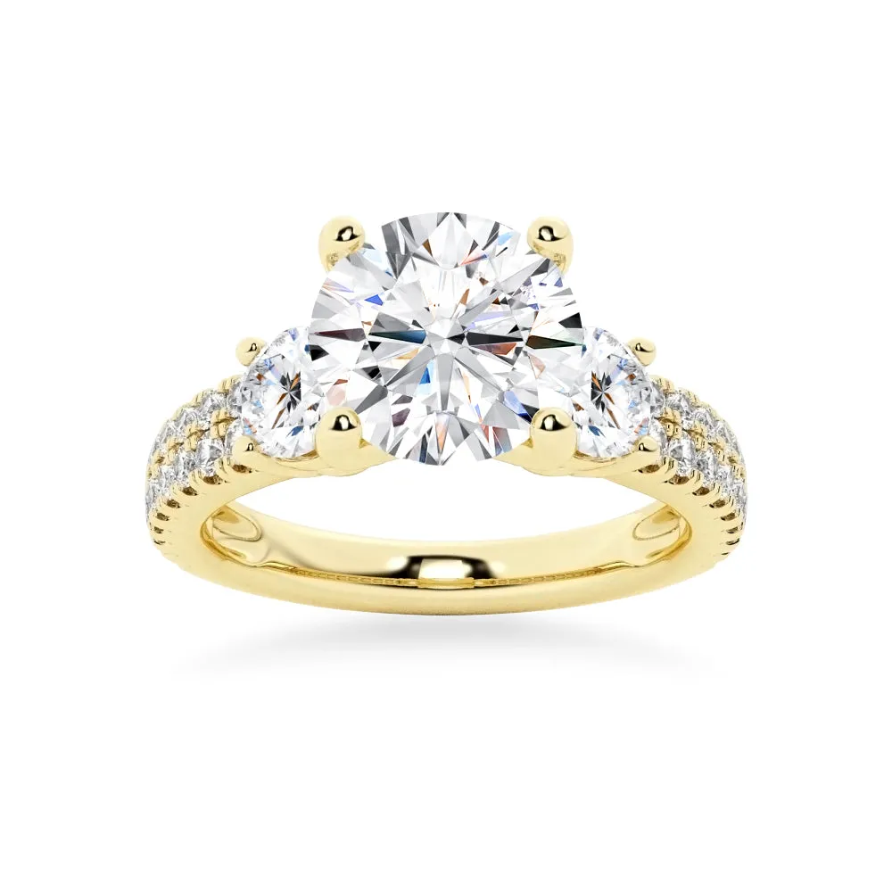 Double Row Pave Three Stone Round Cut Engagement Ring sold by MSBLUE Jewelry product image thumbnail 2