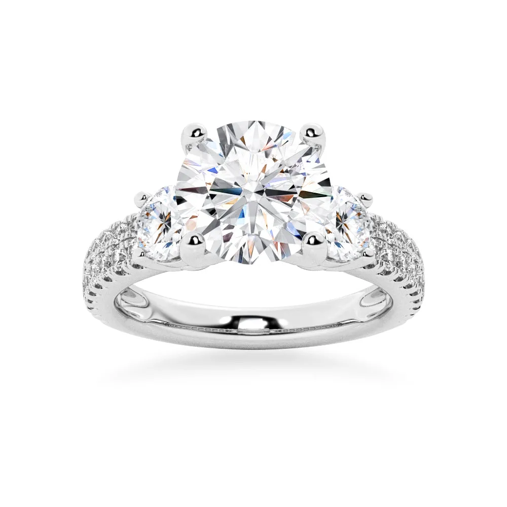 Double Row Pave Three Stone Round Cut Engagement Ring sold by MSBLUE Jewelry