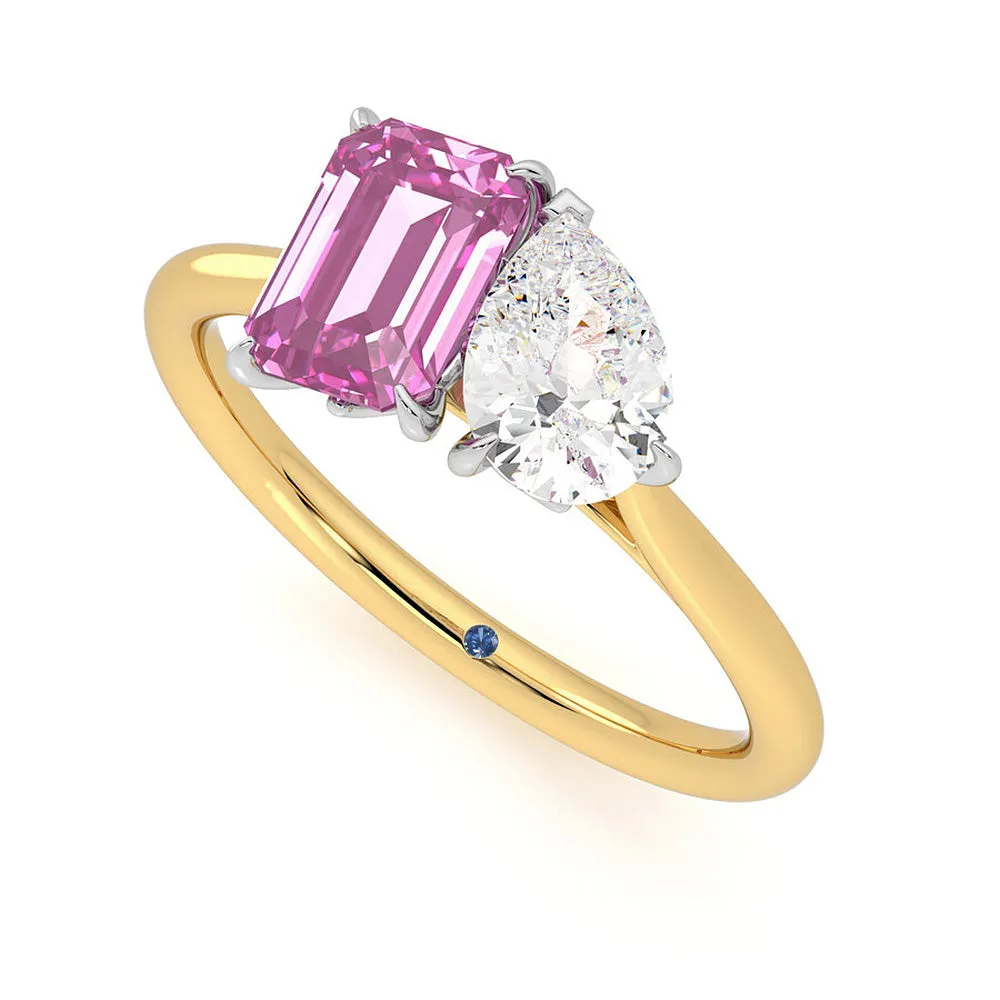 Toi et Moi Pear Shaped Moissanite and Emerald Cut Pink Sapphire Engagement Ring sold by MSBLUE Jewelry product image thumbnail 5