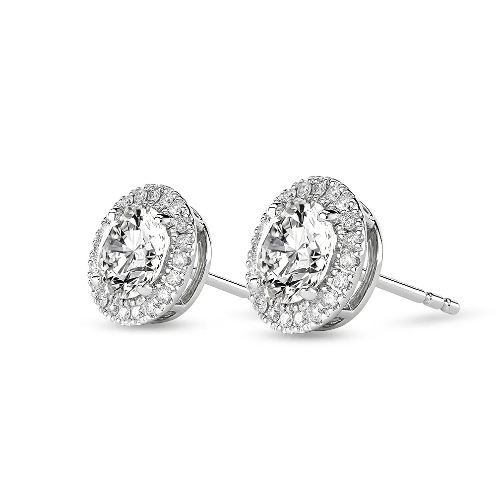 2.2 ctw Round Moissanite Pavé Halo Stud Earrings sold by MSBLUE Jewelry product image thumbnail 4
