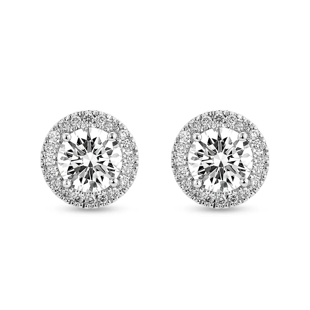 2.2 ctw Round Moissanite Pavé Halo Stud Earrings sold by MSBLUE Jewelry